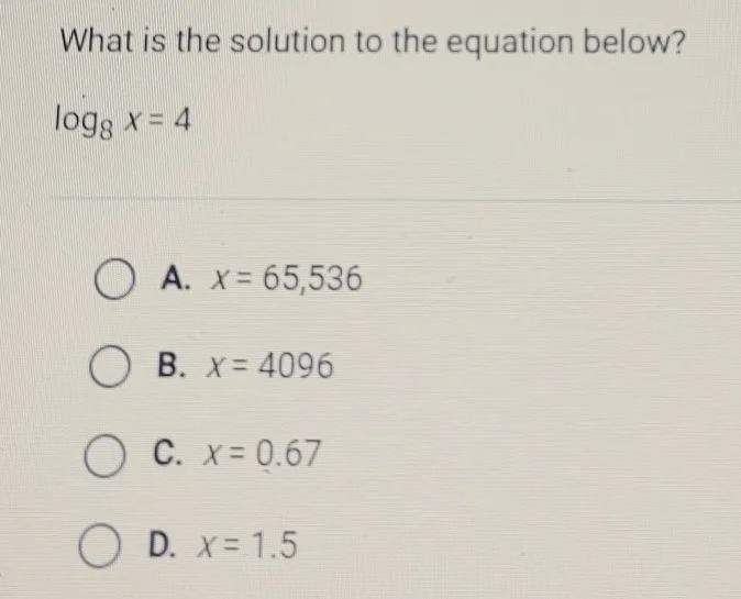 What is the solution to the equation below? log, X=4-example-1