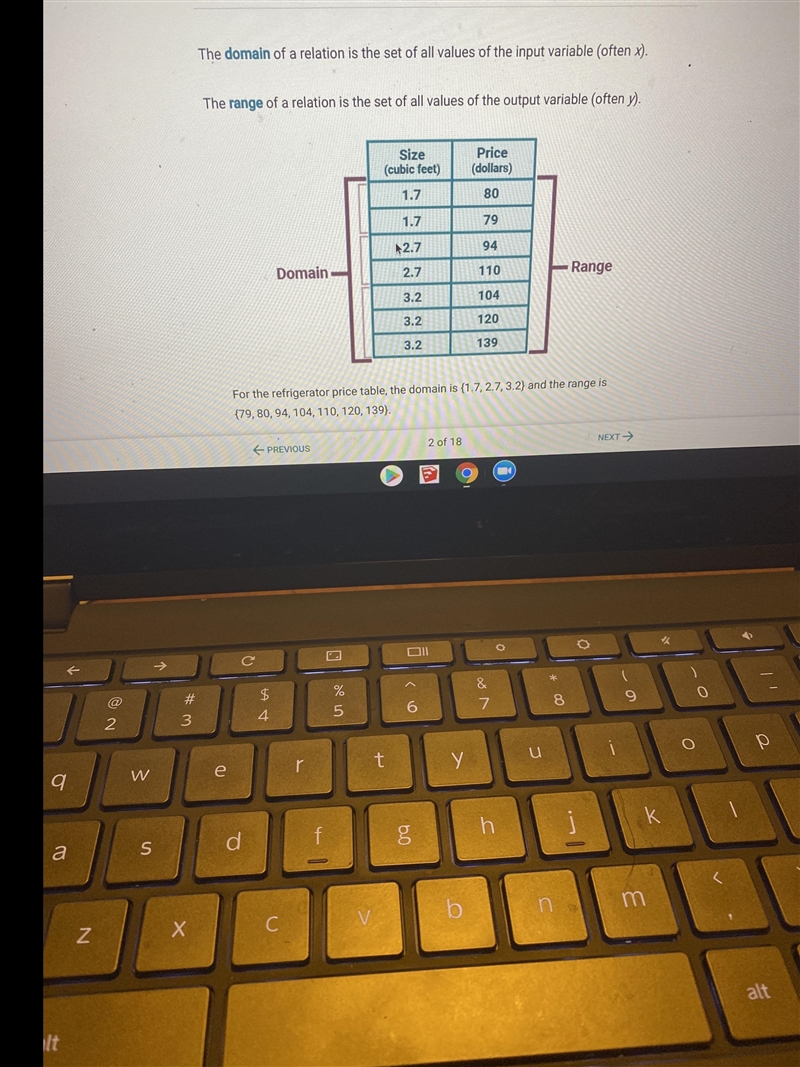 Look again at the table of refrigerator sizes and prices. Is the relation a function-example-1