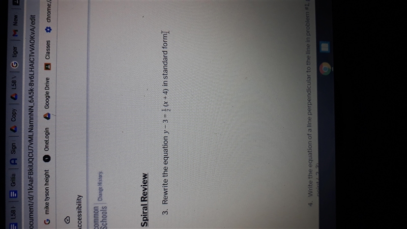 3. Rewrite the equation y - 3 = } (x + 4) in standard form]-example-1