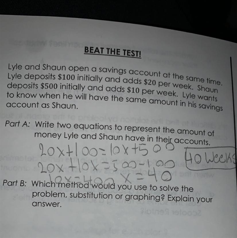 Which method would you use to solve the problem substitution or graphing explain your-example-1