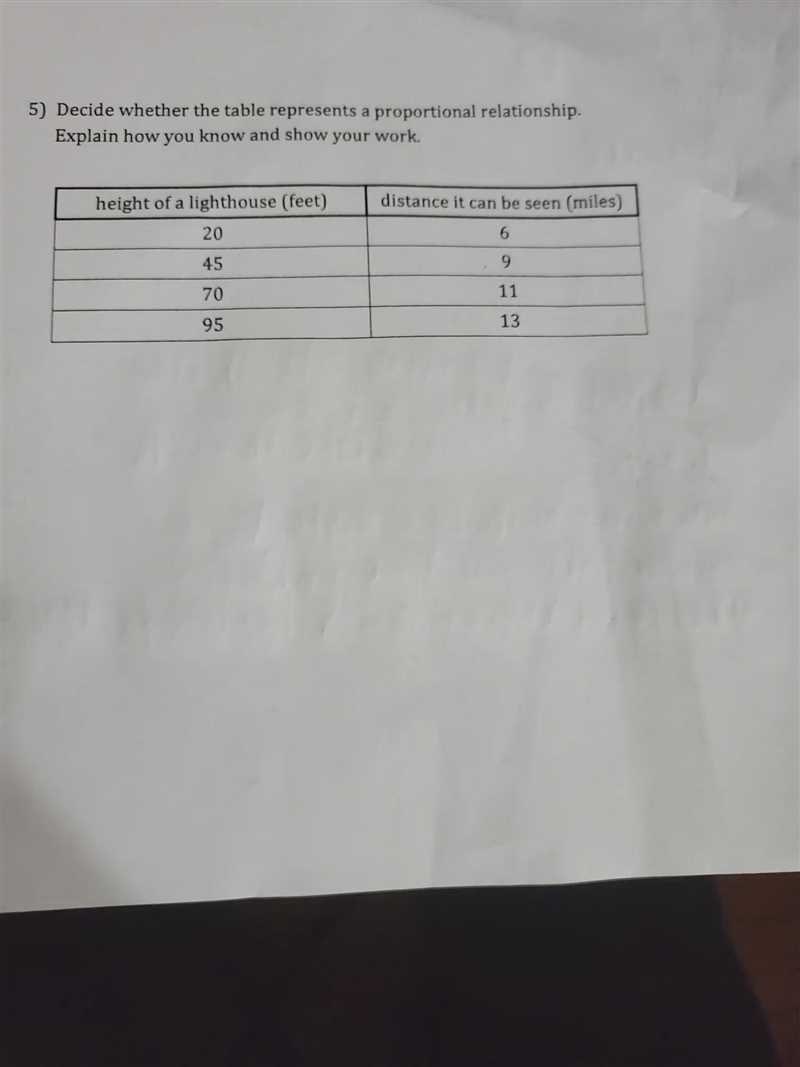 5) Decide whether the table represents a proportional relationship. Explain how you-example-1