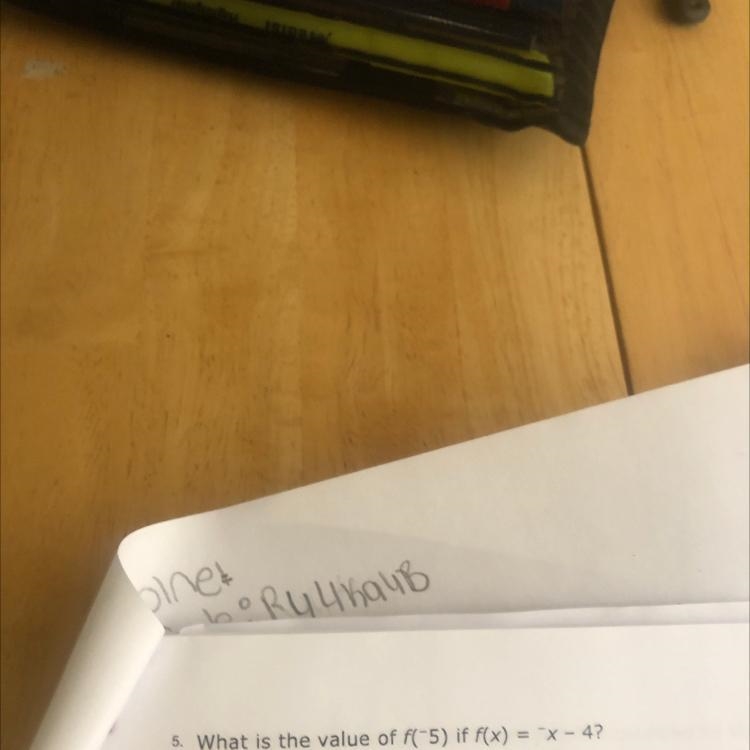 5. What is the value of f(-5) if f(x) = -x - 4?A - 9f(-577-166B. 1C. 1D. 9-example-1