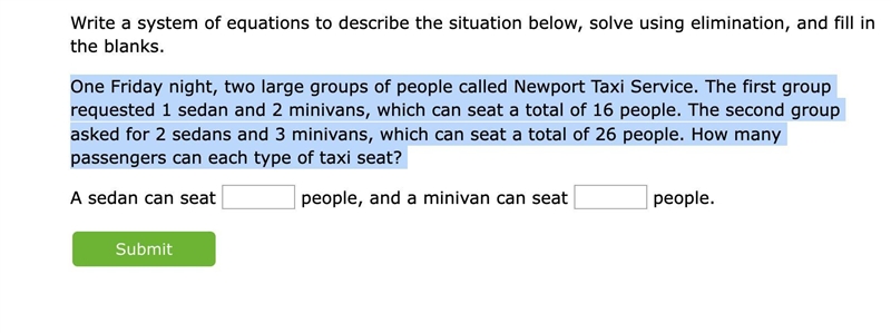 One Friday night, two large groups of people called Newport Taxi Service. The first-example-1