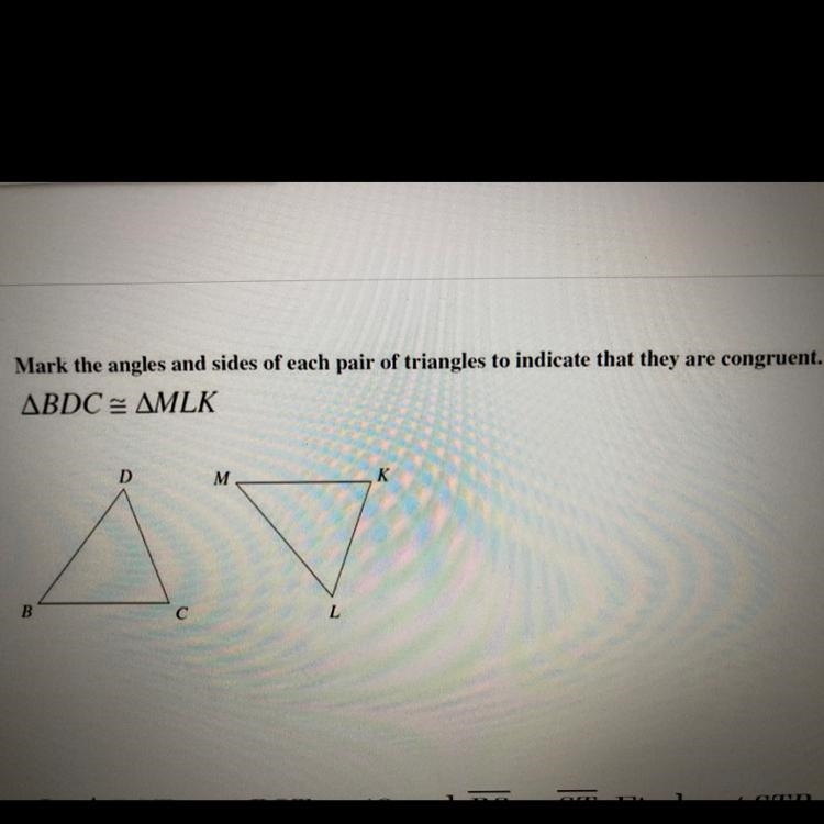 mark the angles and sides of each pair of triangles to indicate that they are congruent-example-1