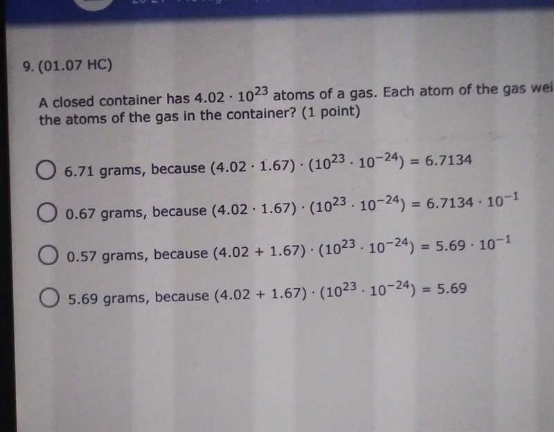 Cagedie changes saved 9 (01.07 HC) A closed container has 4.02 - 1023 atoms of a gas-example-1