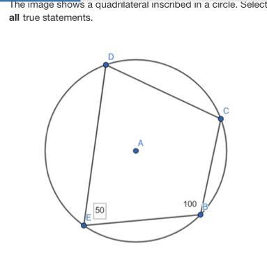 A) Angle CDE measures 80 degrees.B)Angle CDE measures 100 degrees C) The sum of the-example-1