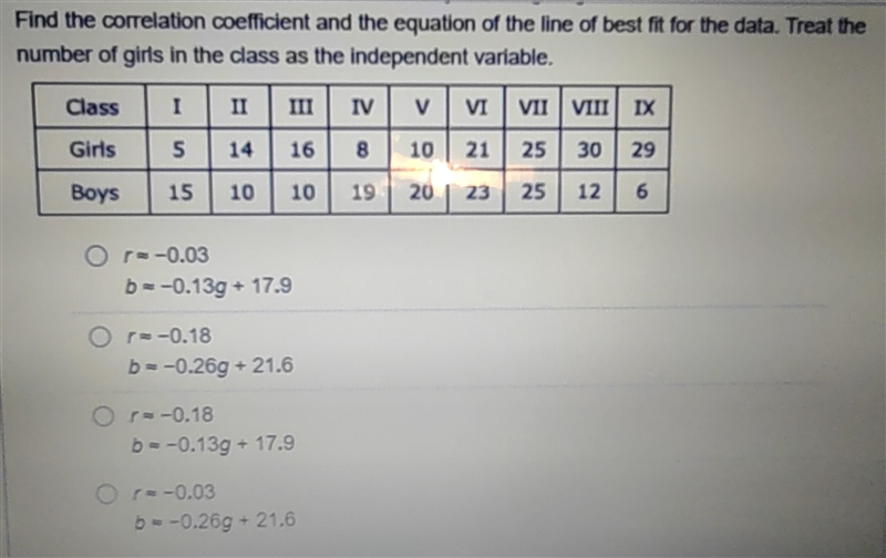 Find the correlation coefficient and the equation of the line of best fit for the-example-1