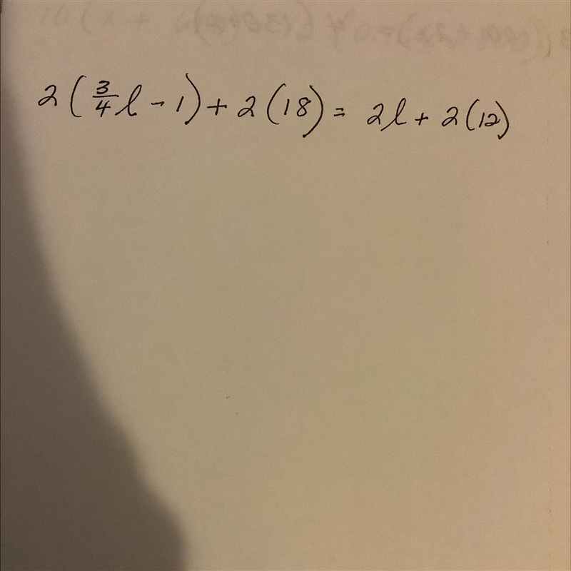 2(3/4L-1) + 2(18) = 2L + 2(12)-example-1