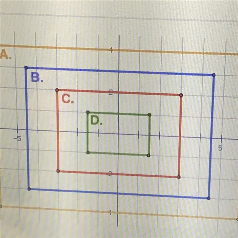 Four rectangles are shown in the diagram. For which dilation is the ratio of the side-example-1