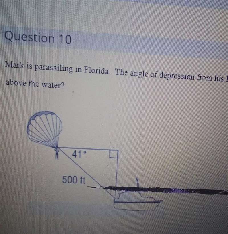 Marcus para sailing in Florida. The angle of depression from his line of sight to-example-1