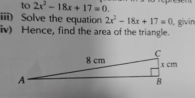 this figure shows a right angle triangle ABC with Dimensions as shown. (i) Given that-example-1