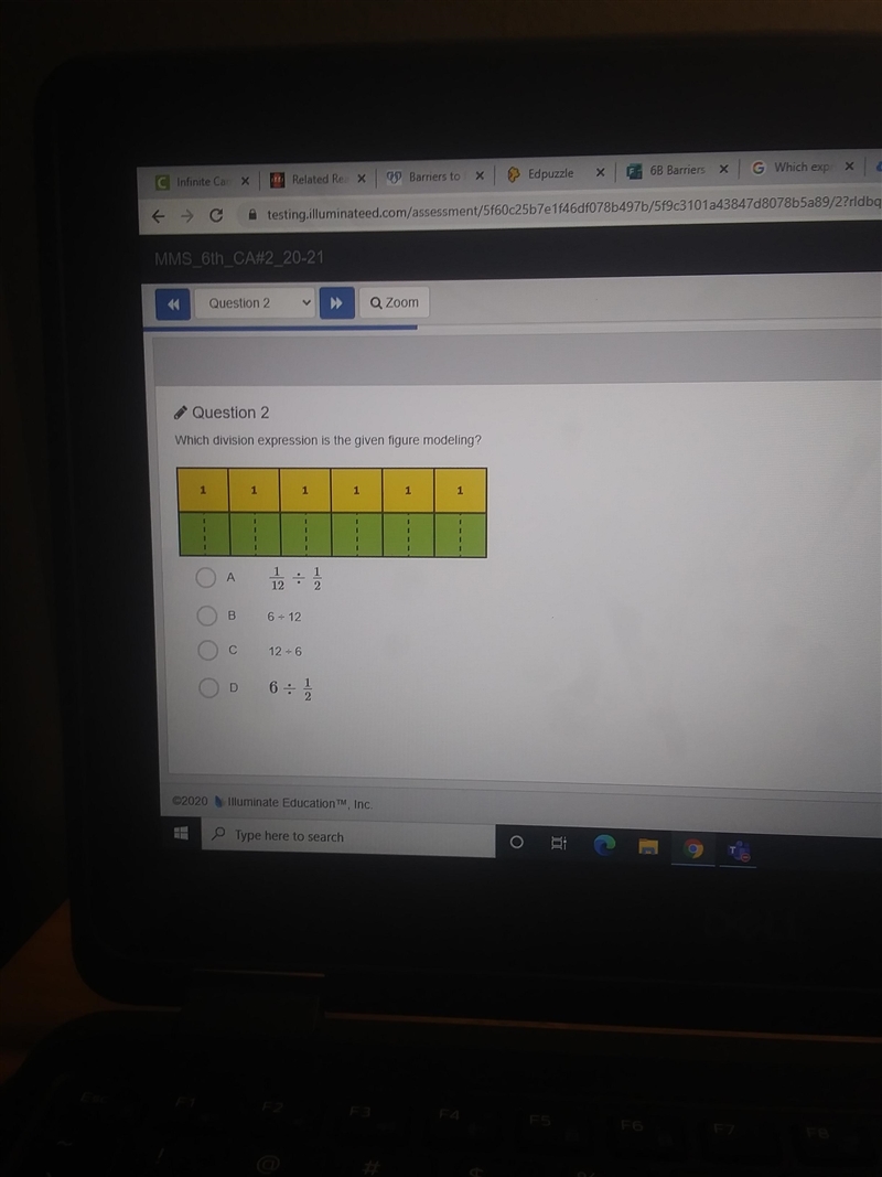 Which division expression is the given figure modeling? 1 1 1 12 6 = 12 12 - 6 D 6:2-example-1