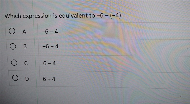 Which expression is equivalent to -6 -(-4)​-example-1