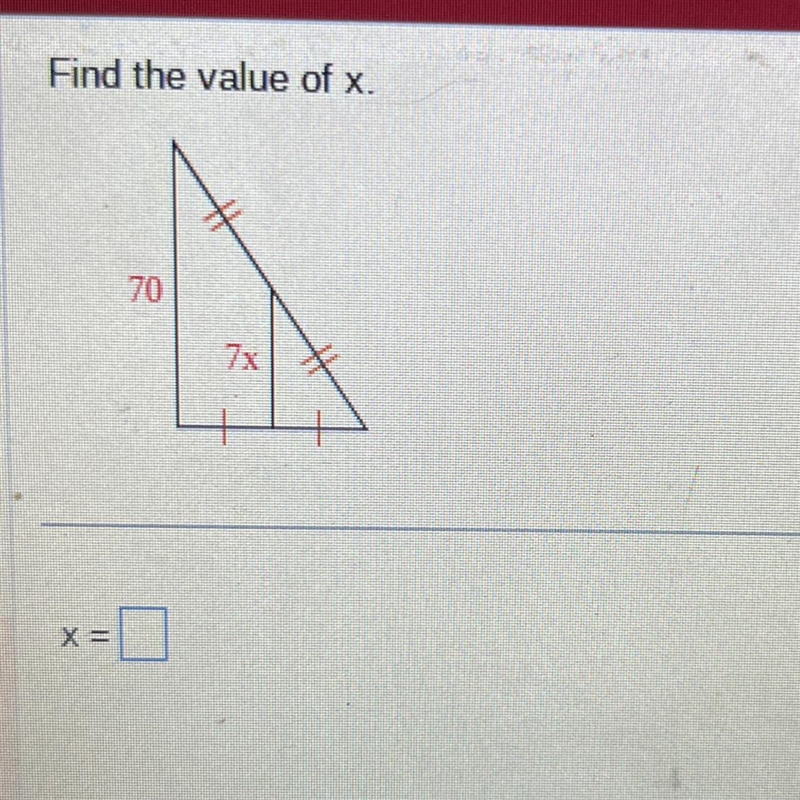 Find the value of x. 70 7x x=?-example-1