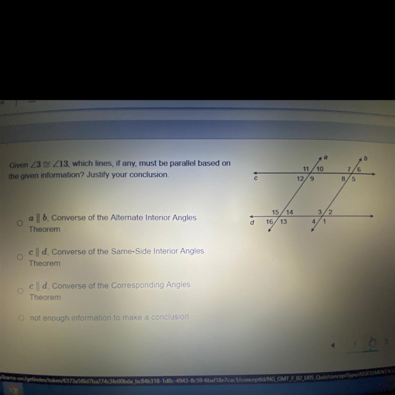 Given <2=13, which lines, if any, must be parallel based on the given information-example-1