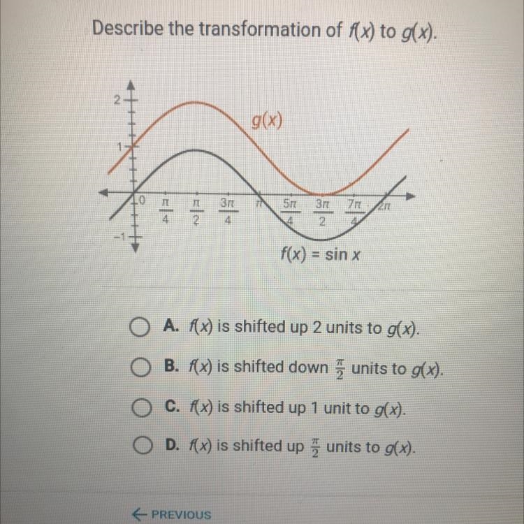 Describe the transformation of f(x) to g(x).2g(x)1.0TT5122n37743172777442.f(x) = sin-example-1