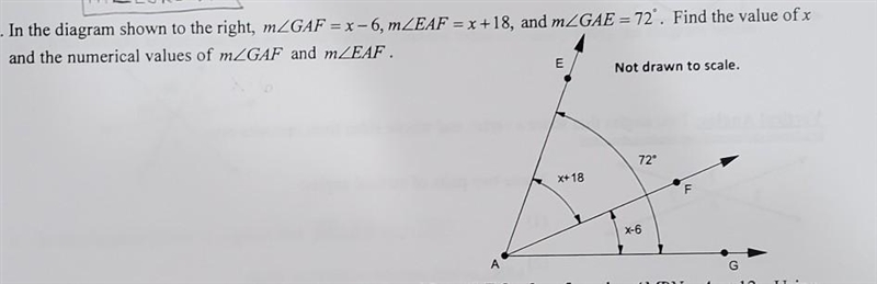 Find the value of x and the numerical values of m∠GAF and m∠EAF.-example-1