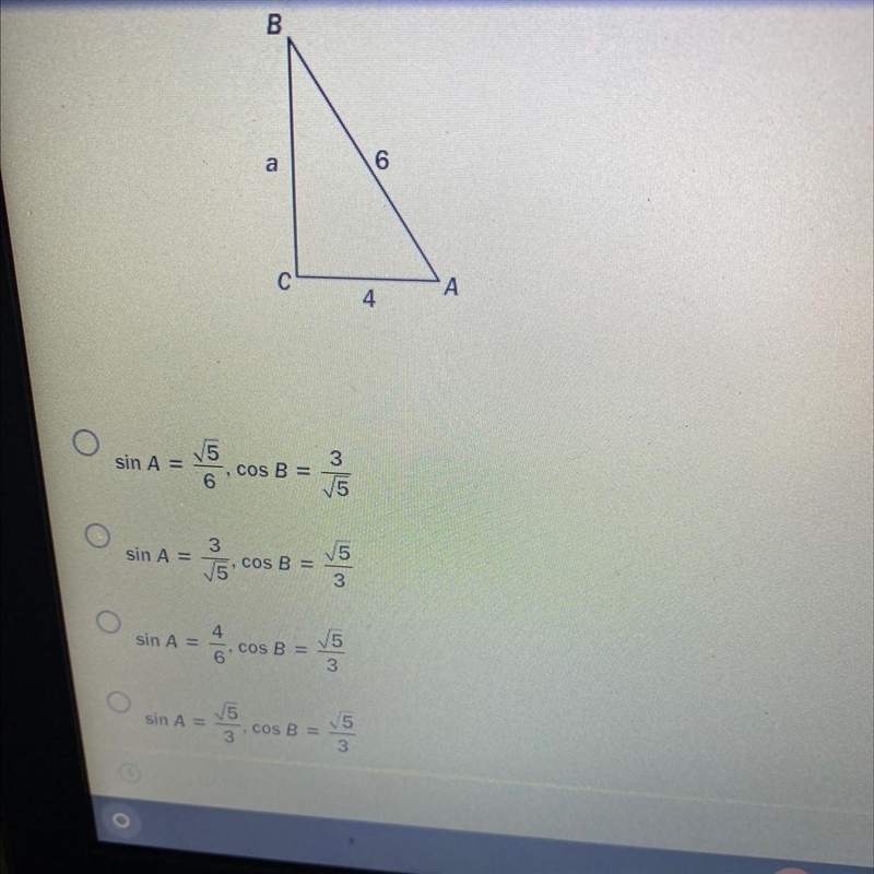 Find sin a and cos b triangle is right angle-example-1