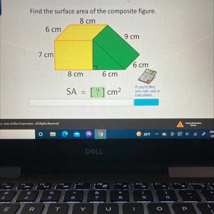 ellusFind the surface area of the composite figure.8 cm6 cm9 cm7 cm6 cm8 cm6 cmSA-example-1