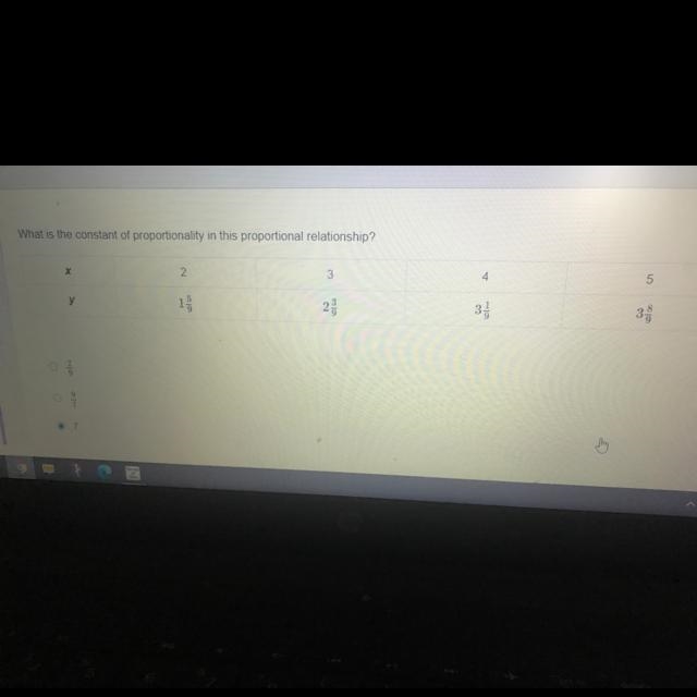 What is the constant of proportionality in this proportional relationship? 7/9 9/7 7 9-example-1