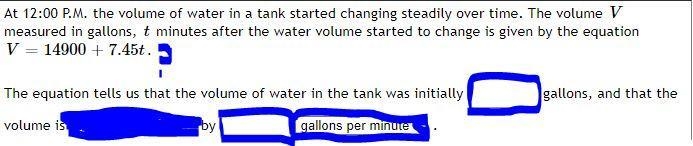 Interpreting a Linear Equation At 12:00 P.M. the volume of water in a tank started-example-1