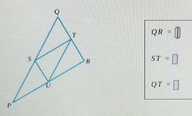 in the figure below, points S, T, and U are the midpoints of the sides of PQR. suppose-example-1