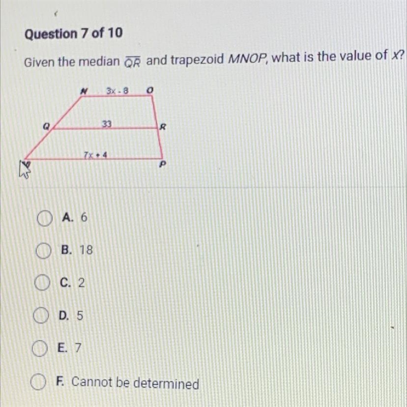 Given the median QR and trapezoid MNOP, what is the value of X?M3.8033Rکد 73PA. 6B-example-1