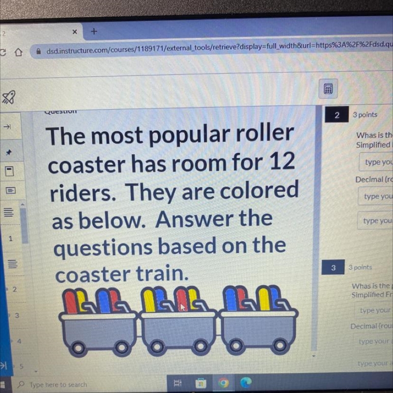 The most popular roller coaster has room for 12 riders. They are colored as below-example-1