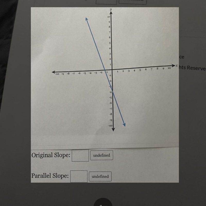 graph a line that is parallel to the given line. determine the slope of the given-example-1