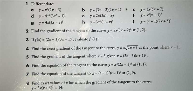 Hi I need help differentiating question 1 f please, Thanks-example-1