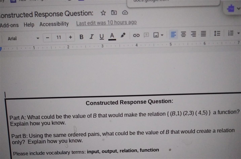 Response Question: Part A: What could be the value of B that would make the relation-example-1