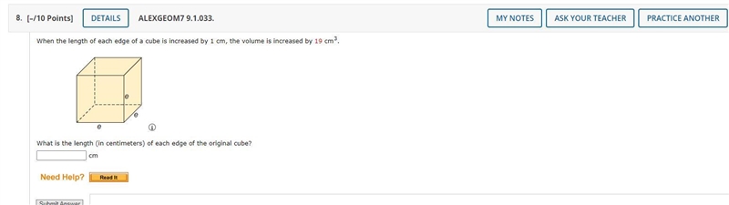 When the length of each edge of a cube is increased by 1 cm, the volume is increased-example-1