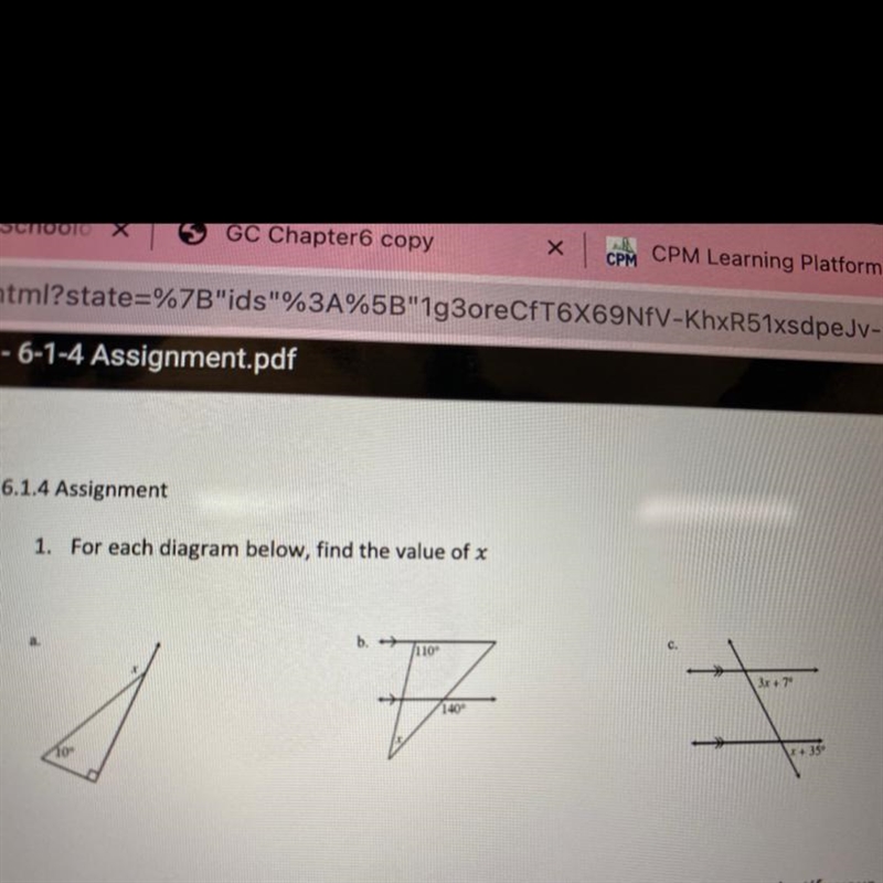 1. For each diagram below, find the value of x-example-1