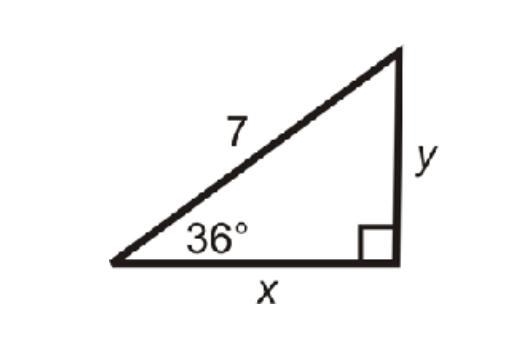 Use Right Triangle Trigonometry to solve for the value of x and y. Round your answer-example-1