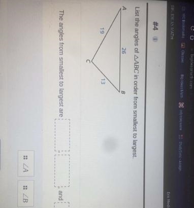 #4 DList the angles of AABC in order from smallest to largest.1926C13BThe angles from-example-1