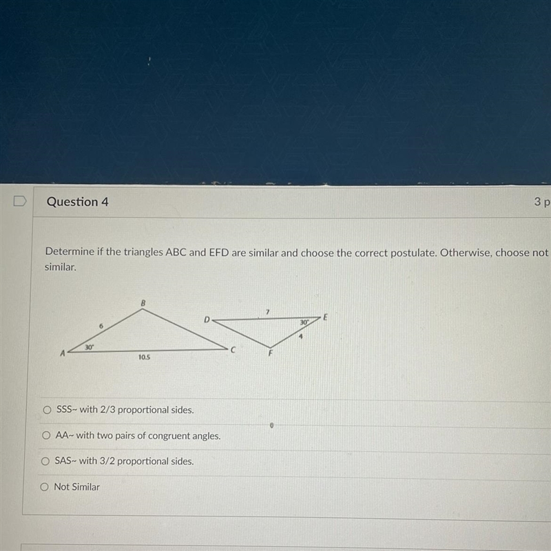 SOMEONE PLEASE HEP. determine if these triangles are similar and choose the correct-example-1