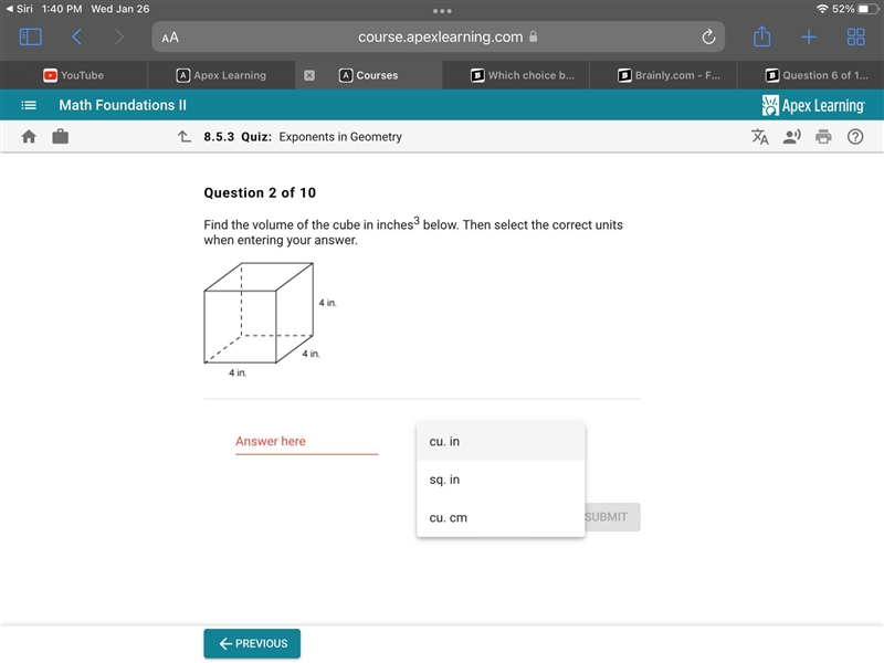 Question 2/10 find the volume in innches3-example-1