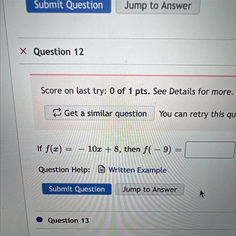 If ƒ(x) = − 10x + 8, then ƒ( − 9)=-example-1