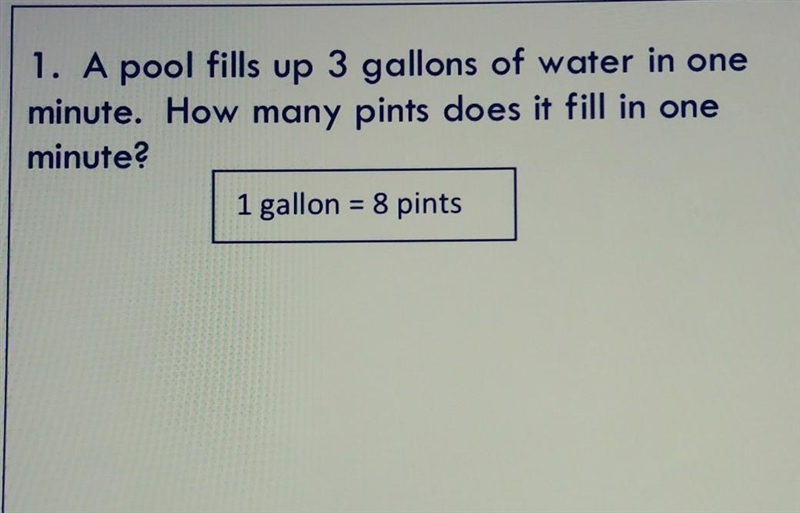 A pool fills up 3 gallons of water in one minute. How many pints does it fill in one-example-1