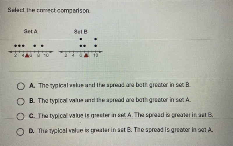 Select the correct comparison.Set ASet B.... ...2 446 8 102 4 6 8 10O A. The typical-example-1