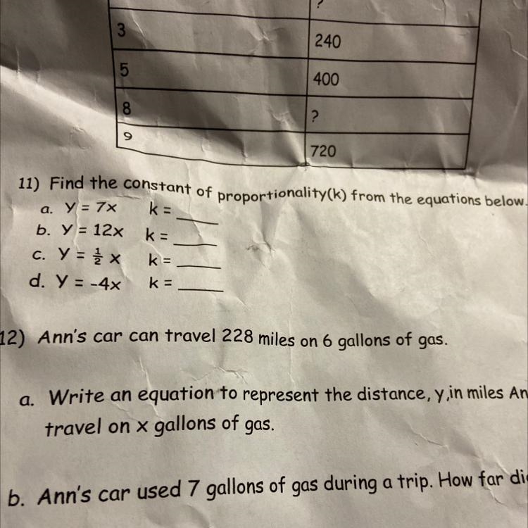 11) Find the Constant of proportionality (k) from the equations below.-example-1