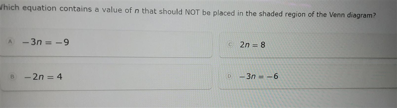 Which equation contains a value of n that should NOT be placed in the shaded region-example-1