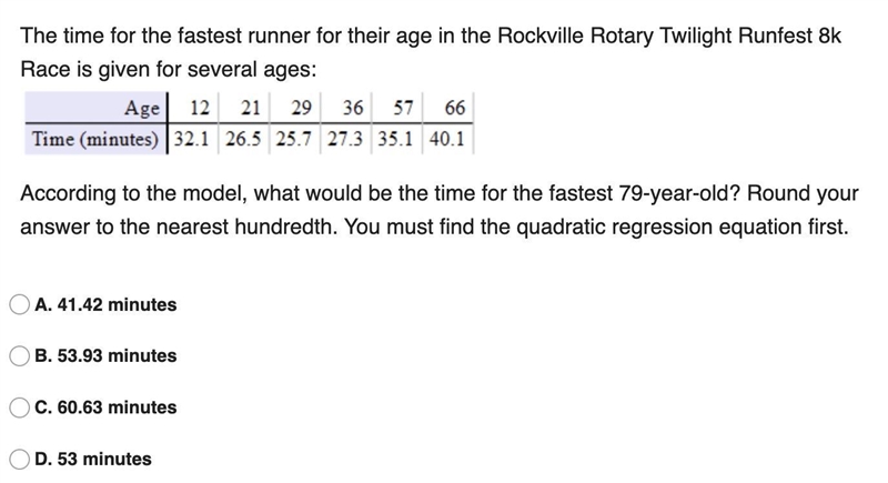 According to the model, what would be the time for the fastest 79-year-old? Round-example-1