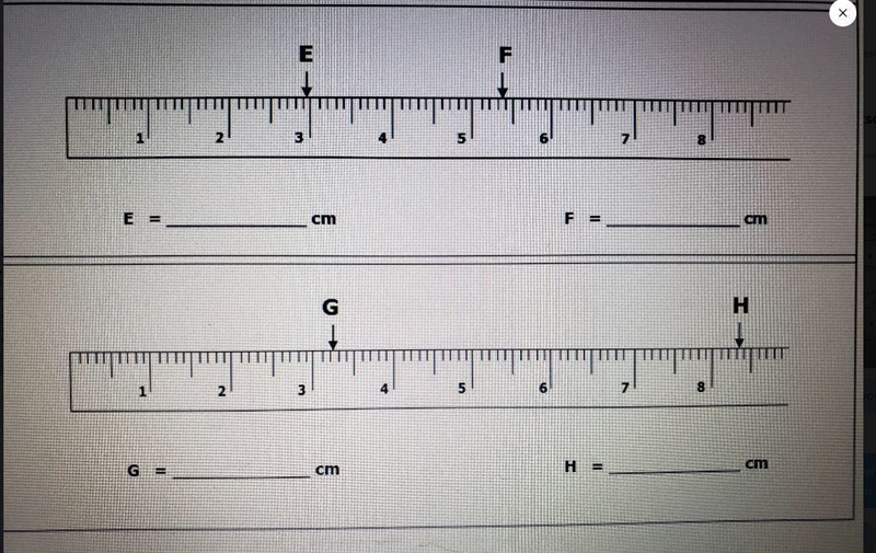 Measure the two quantities on each metric ruler to the nearest hundredth of a centimeter-example-2