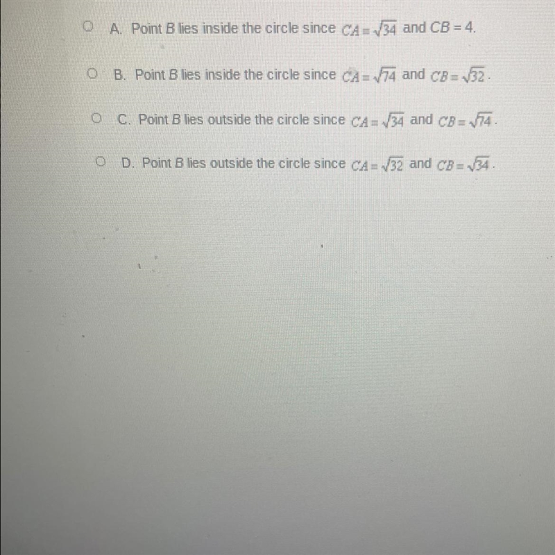 A circle with center C(4,-2) passes through the point A(1,3). Does the point B (8,-2) lie-example-1