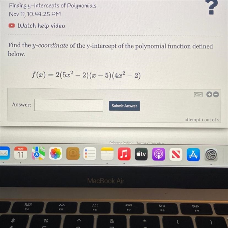 Find the y-coordinate of the y-intercept of the polynomial function defined below-example-1