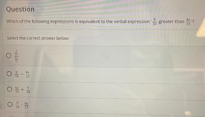 QuestionWhich of the following expressions is equivalent to the verbal expression-example-1