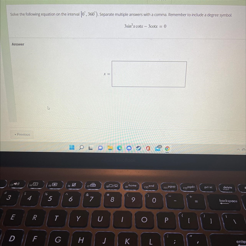 Solve the following equation on the interval [0°, 360°), Separate multiple answers-example-1