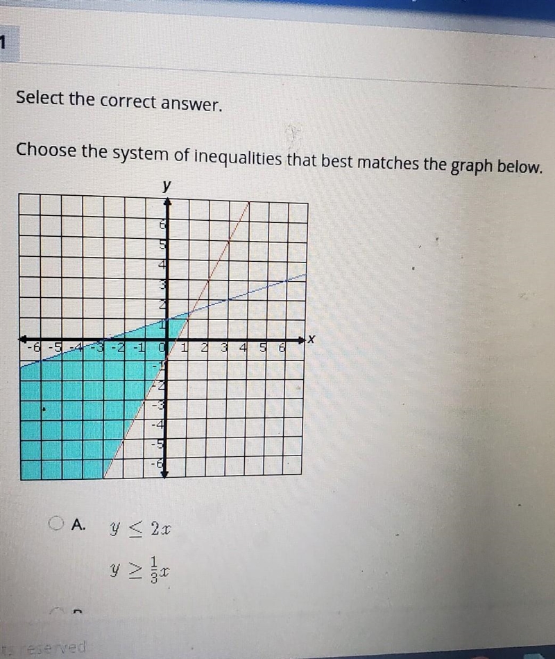 Select the correct answer. Choose the system of Inequalities that best matches the-example-1