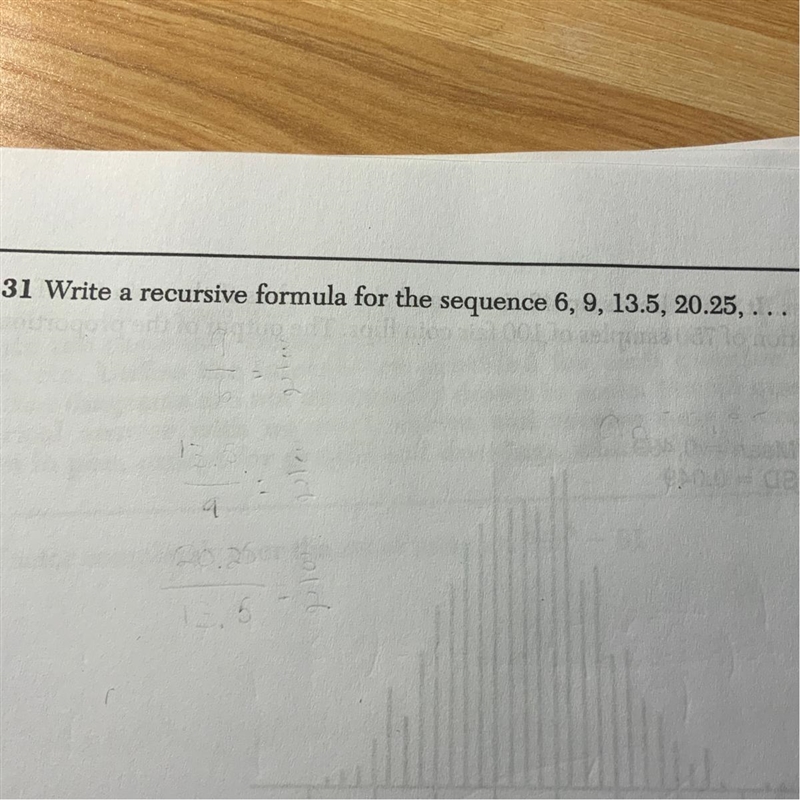 Write a recursive formula for the sequence 6, 9, 13.5, 20.25, ….. Can someone please-example-1